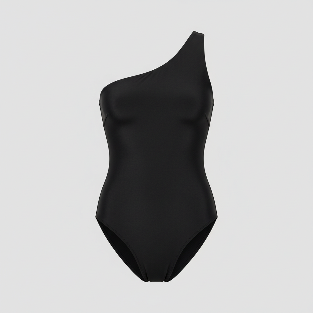 Midnight Black one shoulder swimsuit front view