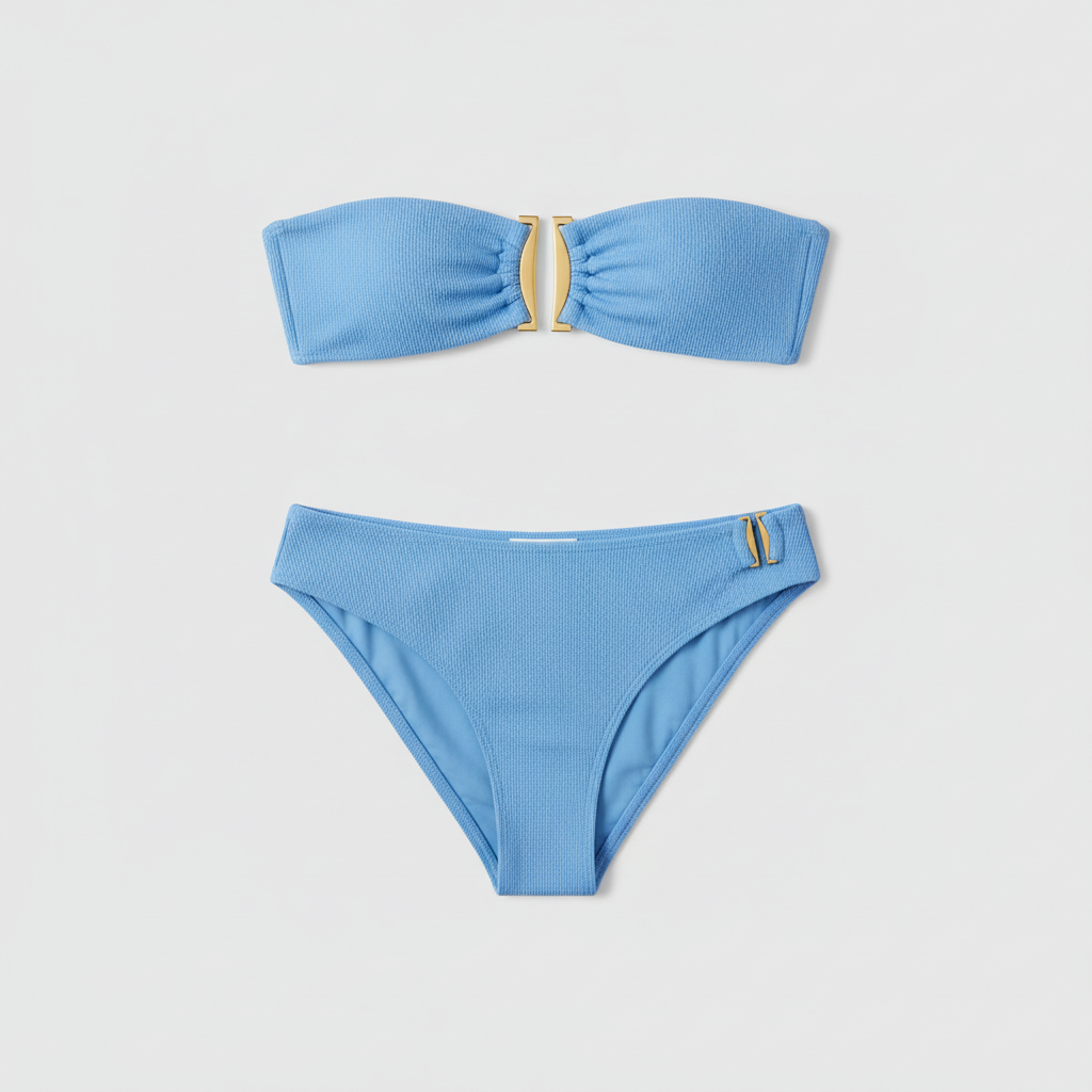 Sky Blue textured two-piece bikini set hero shot