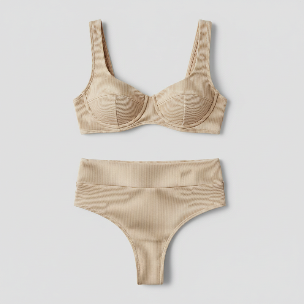 Golden Tide Swim Set in Pearl Beige – Front View