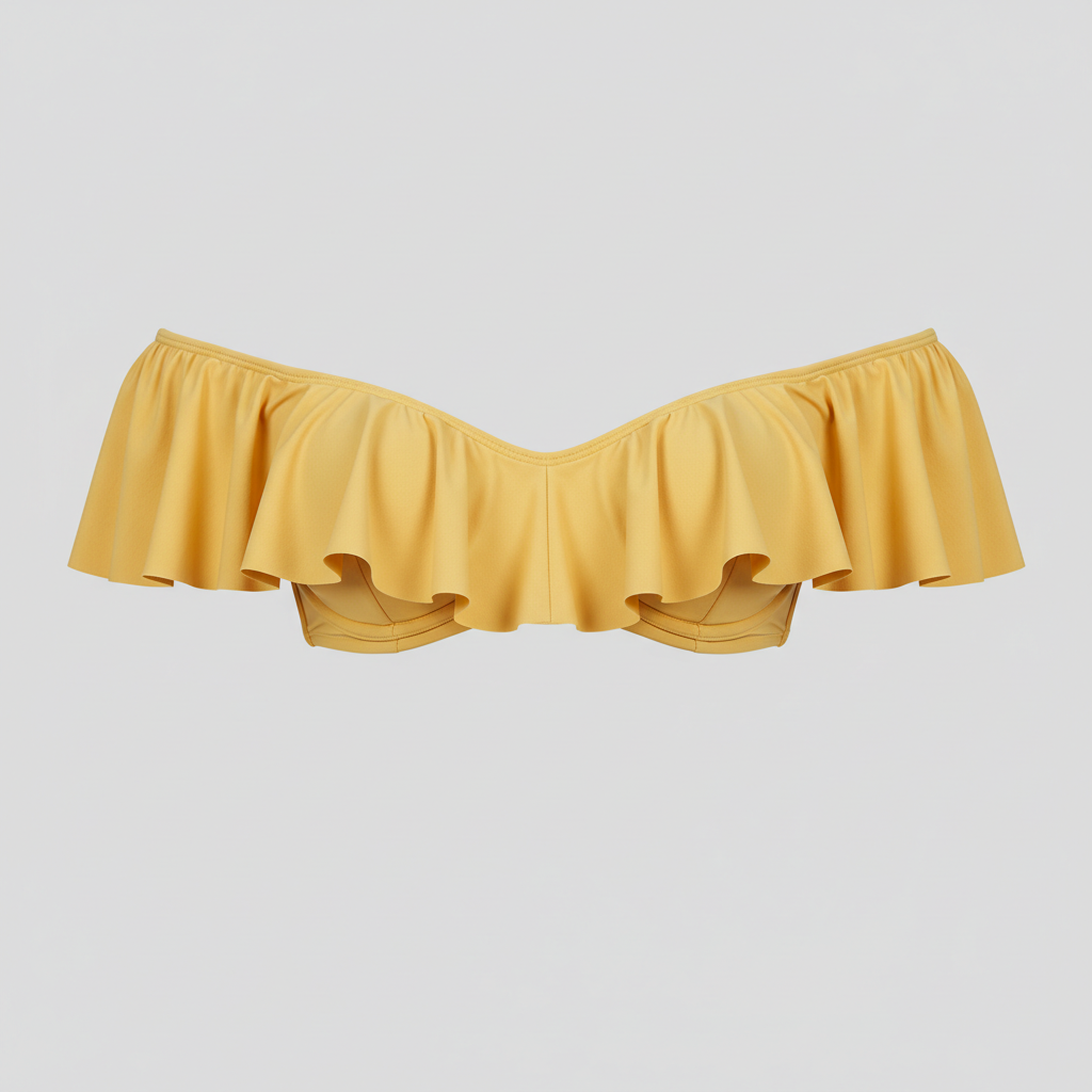 Off Shoulder Ruffle Bikini Top in Butter Yellow – Hero shot