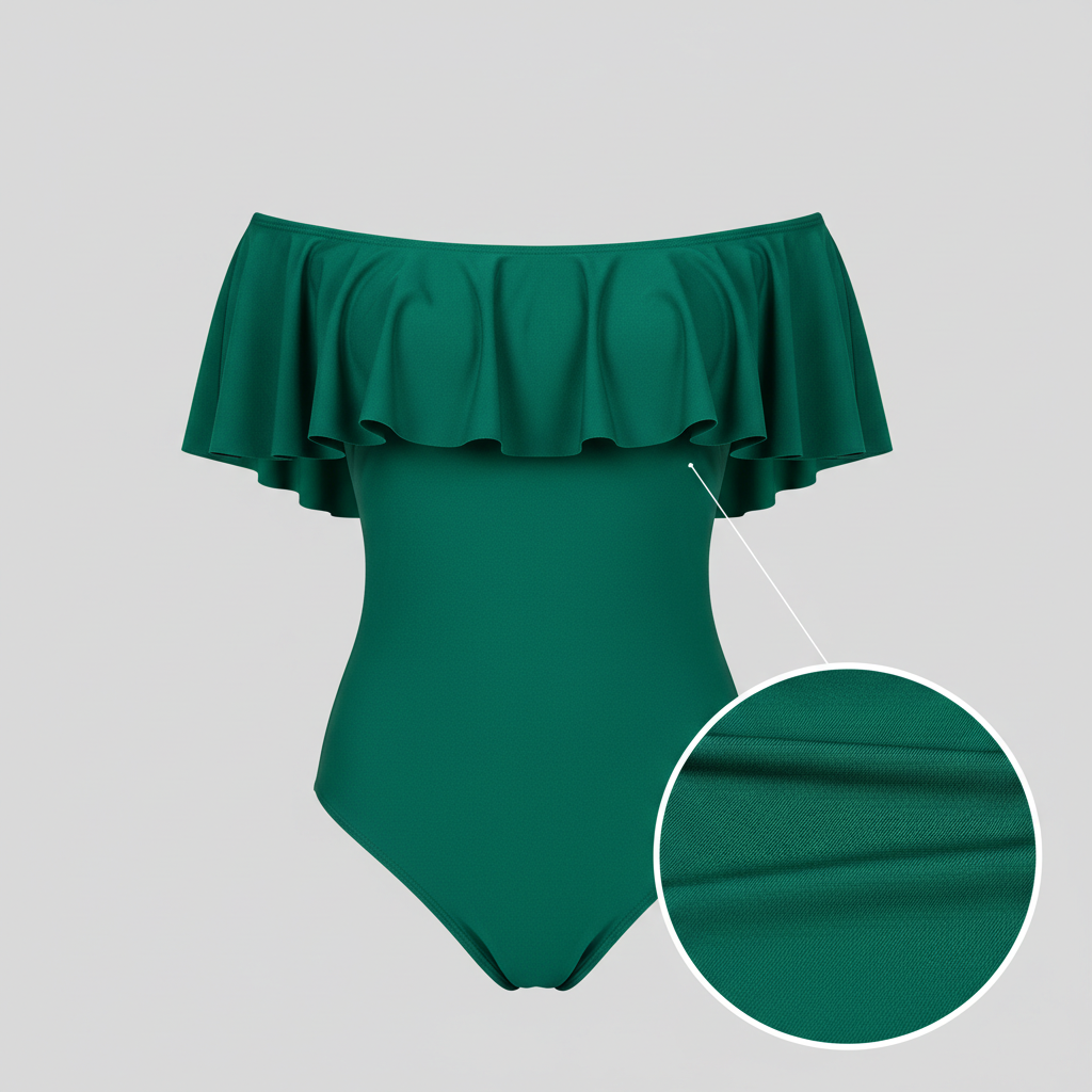 Sleek Swimsuit in Emerald Green – Fabric close-up