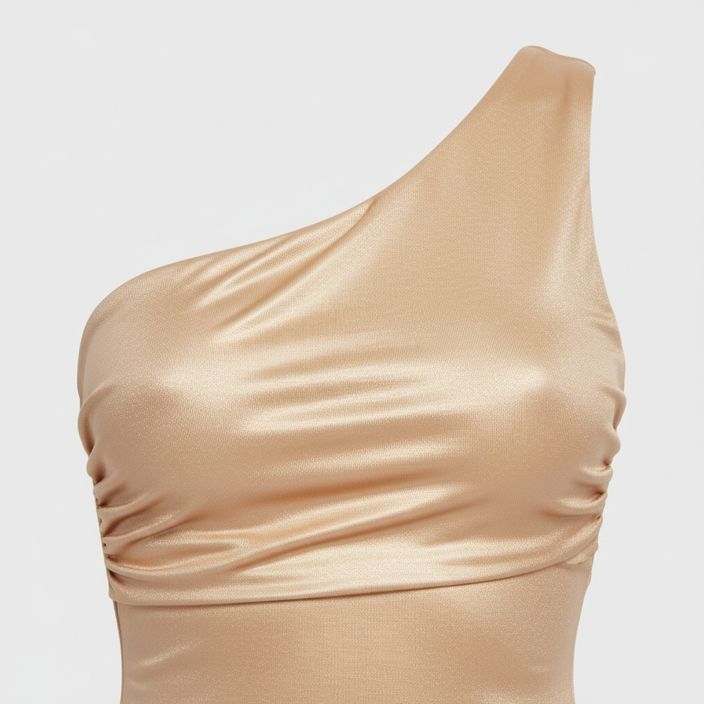 Champagne Gold one shoulder swimsuit fabric close-up