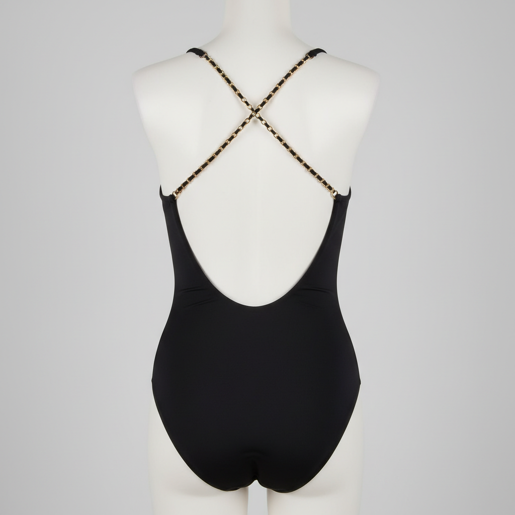 Aqua Wrap Swimsuit in Midnight Black – Back view