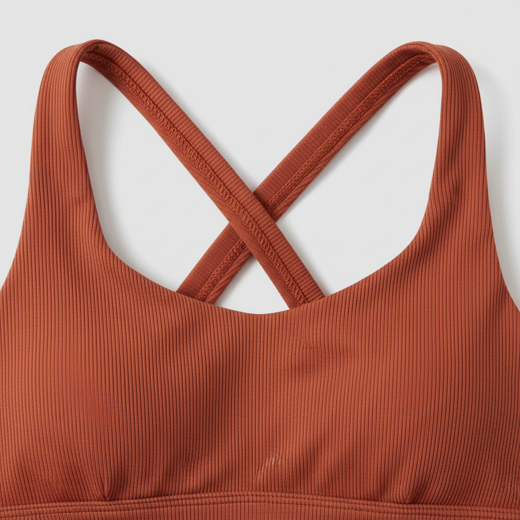 Sporty Swim Top in Terracotta Rust - Fabric Close-up