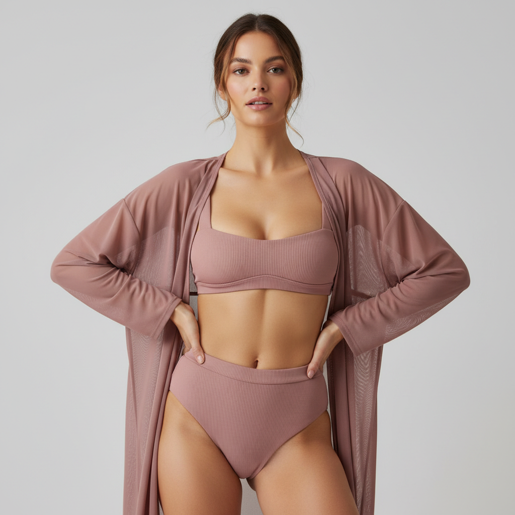 Female model wearing Tropical Motion Bikini in Rose Mauve