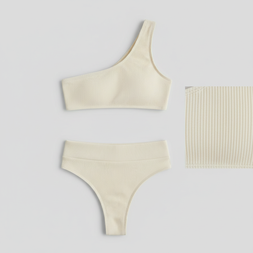 Sunset High-Waist Bikini Set in Ivory Cream – Fabric close-up