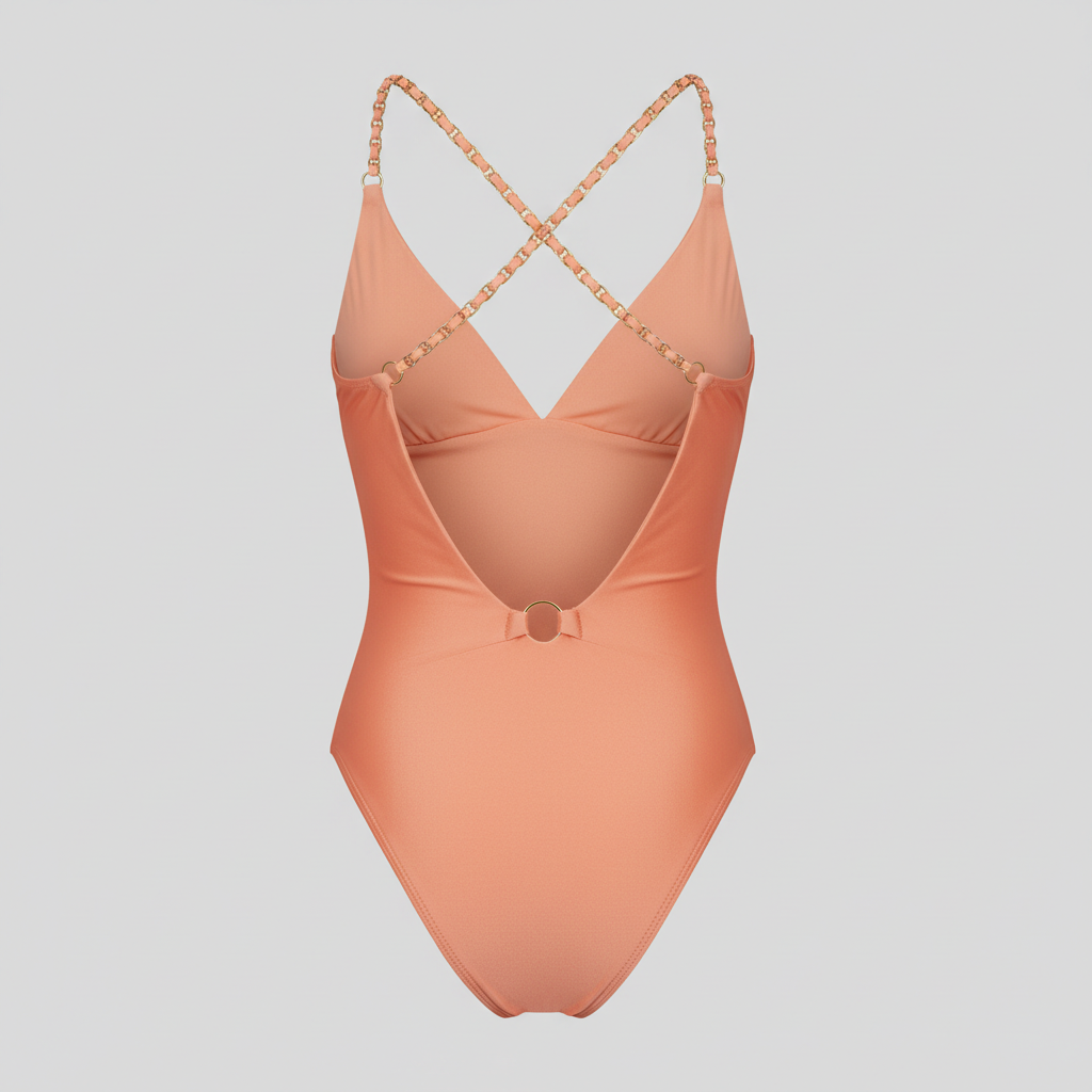 Aqua Wrap Swimsuit in Coral Peach – Back view