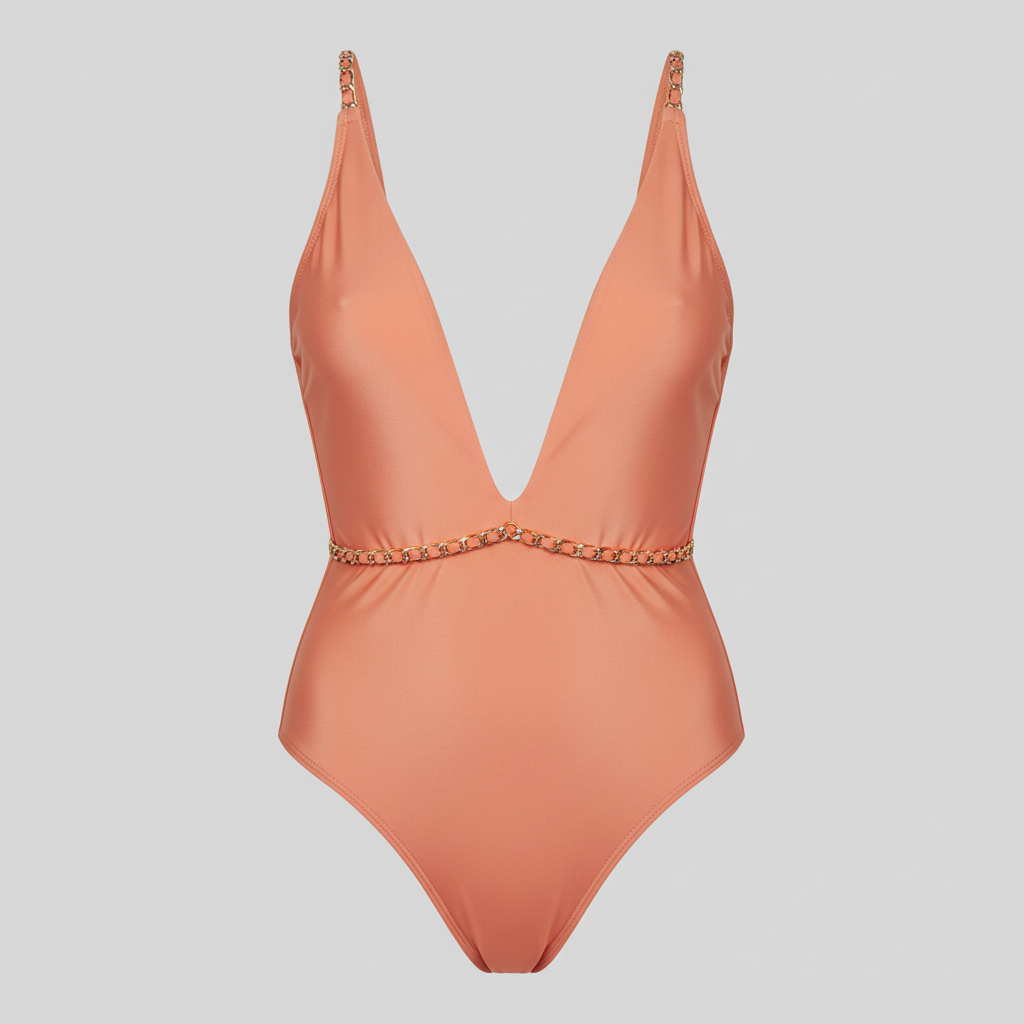 Aqua Wrap Swimsuit in Coral Peach – Front view