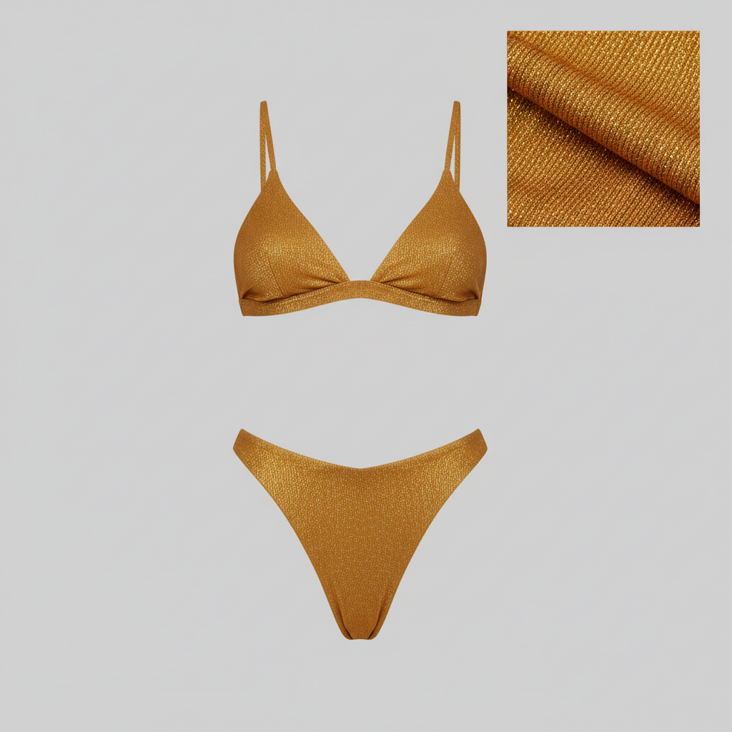 Golden Shore Bikini in Amber Gold – Fabric close-up