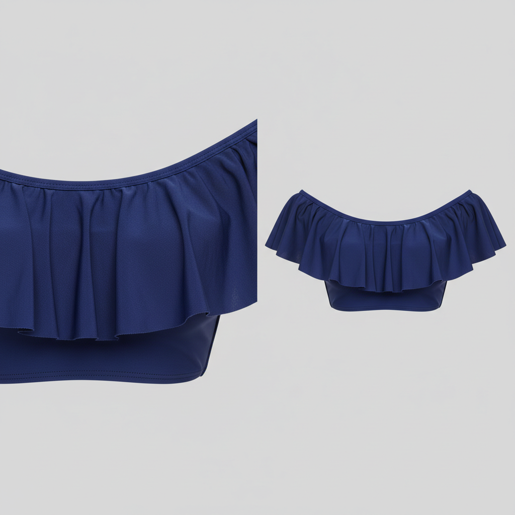 Off Shoulder Ruffle Bikini Top in Sapphire Blue – Fabric close-up